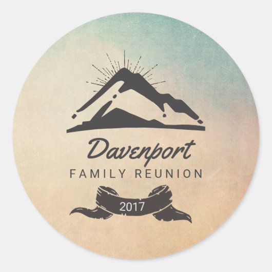 Rustic Mountain Illustration Family Reunion Ronde Sticker (Voorkant)