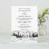Rustic Mountain Lake Forest Budget QR Code Wedding Kaart (Staand voorkant)