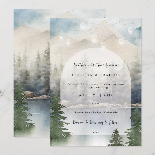Rustic Mountain Lake huwelijksuitnodiging Kaart (Voorkant / Achterkant)