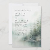 Rustic Mountain Lake Misty Pines Modern Wedding Kaart (Voorkant)