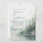 Rustic Mountain Lake Misty Pines Modern Wedding Kaart (Voorkant)