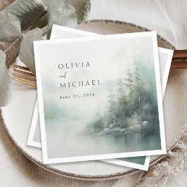 Rustic Mountain Lake Misty Pines Modern Wedding Servet