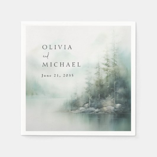 Rustic Mountain Lake Misty Pines Modern Wedding Servet (Voorkant)