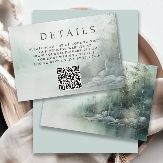 Rustic Mountain Lake Misty Pines Wedding Details Informatiekaartje