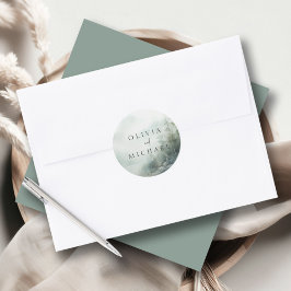 Rustic Mountain Lake Misty Pines Wedding Ronde Sticker