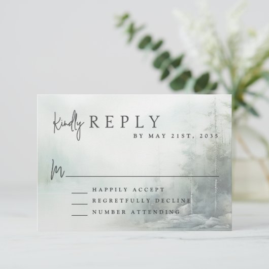 Rustic Mountain Lake Modern Wedding RSVP (Staand voorkant)