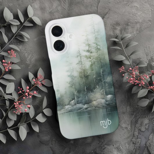 Rustic Mountain Lake Nature-Inspired with Monogram iPhone 16 Hoesje