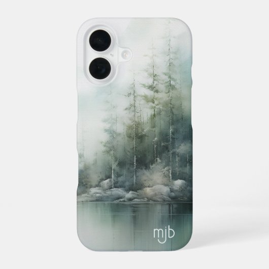 Rustic Mountain Lake Nature-Inspired with Monogram iPhone 16 Hoesje (Achterkant)