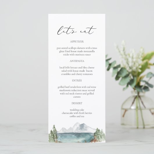 Rustic Mountain Lake Pine Tree Menu Kaarten (Staand voorkant)
