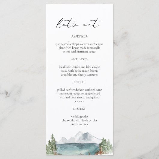Rustic Mountain Lake Pine Tree Menu Kaarten (Voorkant)