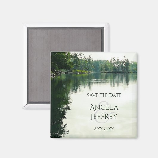 Rustic Mountain Lake reflectie bespaart datum Magneet (Voorkant / Achterkant)
