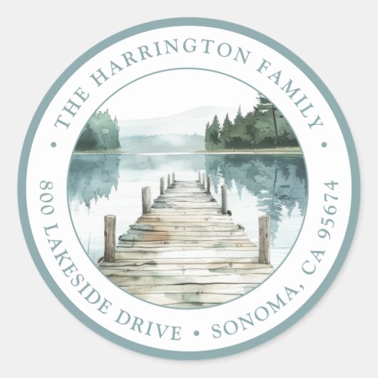 Rustic Mountain Lake Retour Adres Envelope Seal Ronde Sticker (Voorkant)