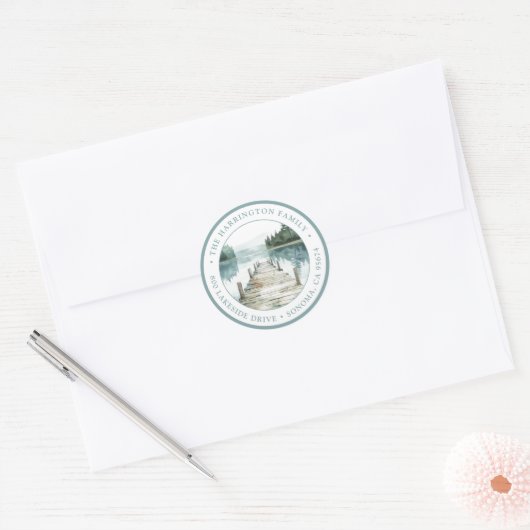 Rustic Mountain Lake Retour Adres Envelope Seal Ronde Sticker (Envelop)