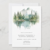 Rustic Mountain Lake Scene Watercolor Wedding Kaart (Voorkant)