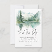Rustic Mountain Lake Scene Waterverf bruiloft Save The Date (Voorkant)