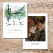 Rustic Mountain Lake Scene Waterverf Foto Save The Date