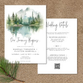 Rustic Mountain Lake Scene Waterverf tweezijdig Kaart