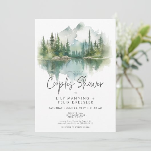 Rustic Mountain Lake Waterverf Koppels Douche Kaart (Staand voorkant)