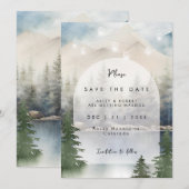 Rustic Mountain Lake Wedding Bewaar de datumkaart Bedankkaart (Voorkant / Achterkant)