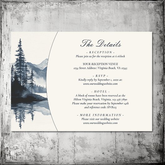 Rustic Mountain Lake Wedding Details Informatiekaartje