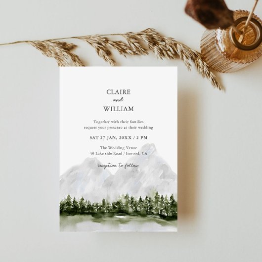 Rustic Mountain Lake Wedding Invitation Kaart