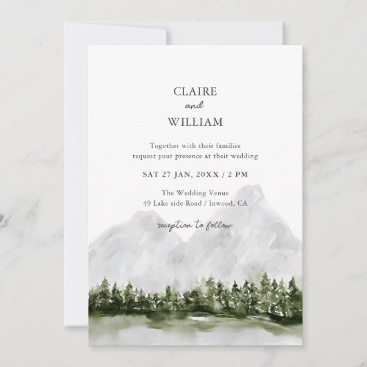 Rustic Mountain Lake Wedding Invitation Kaart (Voorkant)
