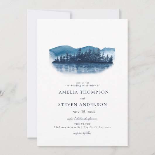 Rustic Mountain Lake Wedding Kaart (Voorkant)