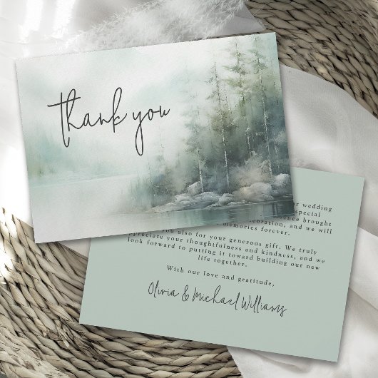 Rustic Mountain Lake Wedding Thank You Bedankkaart