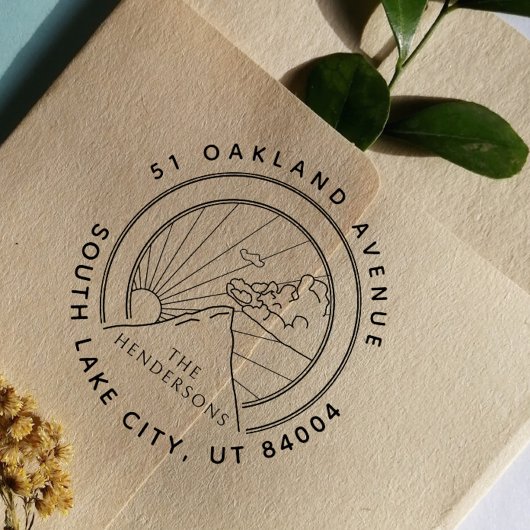 Rustic Mountain Landscape Family Return Address Rubberstempel