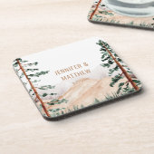 Rustic Mountain Landscape, Fog, Pine Trees Wedding Bier Onderzetter (Linkerzijde)