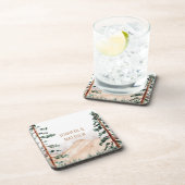 Rustic Mountain Landscape, Fog, Pine Trees Wedding Bier Onderzetter (Rechterzijde)