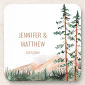 Rustic Mountain Landscape, Fog, Pine Trees Wedding Bier Onderzetter (Voorkant)