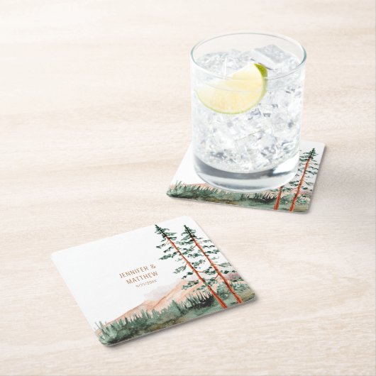 Rustic Mountain Landscape, Fog, Pine Trees Wedding Kartonnen Onderzetters (Insitu)