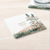 Rustic Mountain Landscape, Fog, Pine Trees Wedding Kartonnen Onderzetters (Schuin)