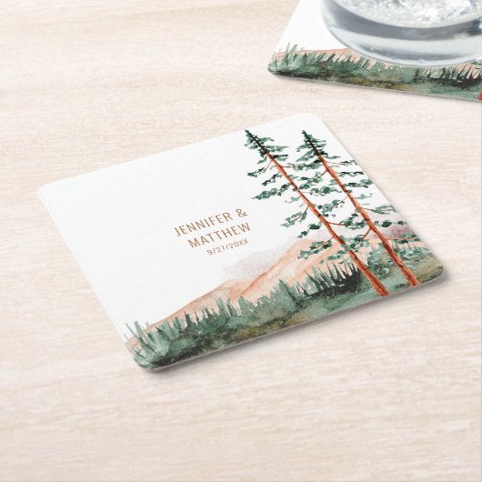 Rustic Mountain Landscape, Fog, Pine Trees Wedding Kartonnen Onderzetters (Schuin)