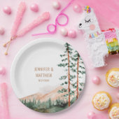 Rustic Mountain Landscape, Fog, Pine Trees Wedding Papieren Bordje (Feest)