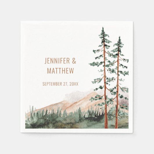 Rustic Mountain Landscape, Fog, Pine Trees Wedding Servet (Voorkant)
