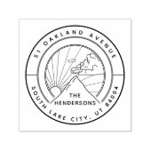 Rustic Mountain Landscape Round Return Adres Zelfinktende Stempel (Design)