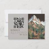Rustic Mountain Landscape Watercolor Wedding QR  RSVP Kaartje (Achterkant)
