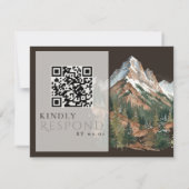 Rustic Mountain Landscape Watercolor Wedding QR  RSVP Kaartje (Achterkant)