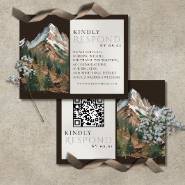 Rustic Mountain Landscape Watercolor Wedding QR RSVP Kaartje