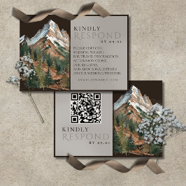 Rustic Mountain Landscape Watercolor Wedding QR RSVP Kaartje