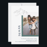Rustic Mountain Natuur buitenshuis Foto groen blau Save The Date<br><div class="desc">Kan volledig worden aangepast aan uw behoeften. © Gorjo Design. Gemaakt voor je via het Zazzle platform. // Nota: de foto die wordt gebruikt is een placeholder slechts afbeelding. U zult met uw eigen foto moeten vervangen alvorens opdracht te geven tot/druk uit. Neem contact met me op als je hulp...</div>