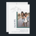 Rustic Mountain Natuur buitenshuis Foto groen blau Save The Date<br><div class="desc">Kan volledig worden aangepast aan uw behoeften. © Gorjo Design. Gemaakt voor je via het Zazzle platform. // Nota: de foto die wordt gebruikt is een placeholder slechts afbeelding. U zult met uw eigen foto moeten vervangen alvorens opdracht te geven tot/druk uit. Neem contact met me op als je hulp...</div>