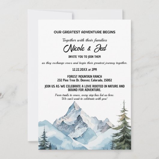 Rustic Mountain Outdoor Adventure Wedding Kaart (Voorkant)