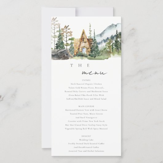 Rustic Mountain Pine Forest Wood Cabin-menukaart Bedankkaart (Voorkant)