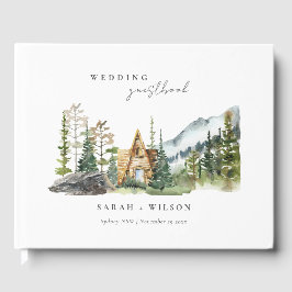 Rustic Mountain Pine Forest Wood Cabin Wedding Gastenboek