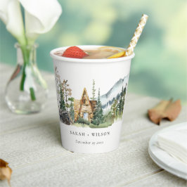 Rustic Mountain Pine Forest Wood Cabin Wedding Papieren Bekers