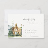 Rustic Mountain Pine Forest Wood Cabin Wedding RSVP Kaartje (Voorkant)