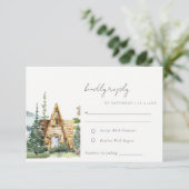 Rustic Mountain Pine Forest Wood Cabin Wedding RSVP Kaartje (Staand voorkant)